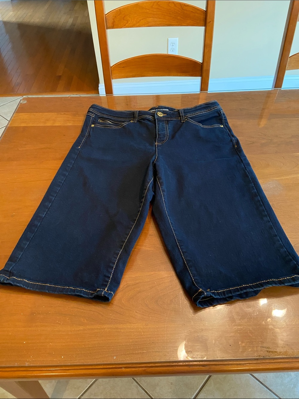 INC Women's Dark Blue Denim Mid Rise Bermuda Shorts. Very Comfortable. Sz. 14